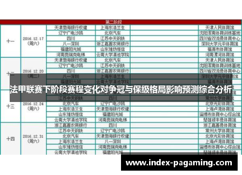 法甲联赛下阶段赛程变化对争冠与保级格局影响预测综合分析 法甲联赛下阶段赛程变化对争冠与保级格局影响预测综合分析