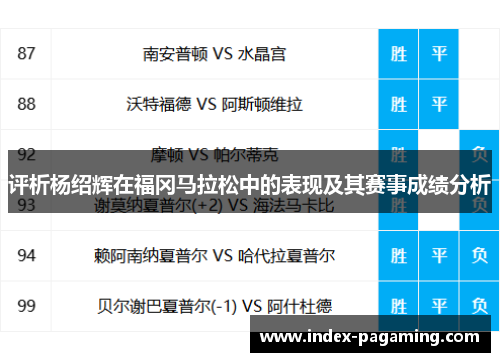 评析杨绍辉在福冈马拉松中的表现及其赛事成绩分析 评析杨绍辉在福冈马拉松中的表现及其赛事成绩分析