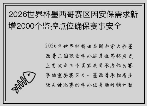 2026世界杯墨西哥赛区因安保需求新增2000个监控点位确保赛事安全